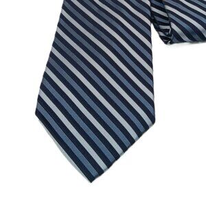 Calvin Klein Silk Tie Mens 61” Navy Gray Thin Stripe Corpcore Preppy Classic New